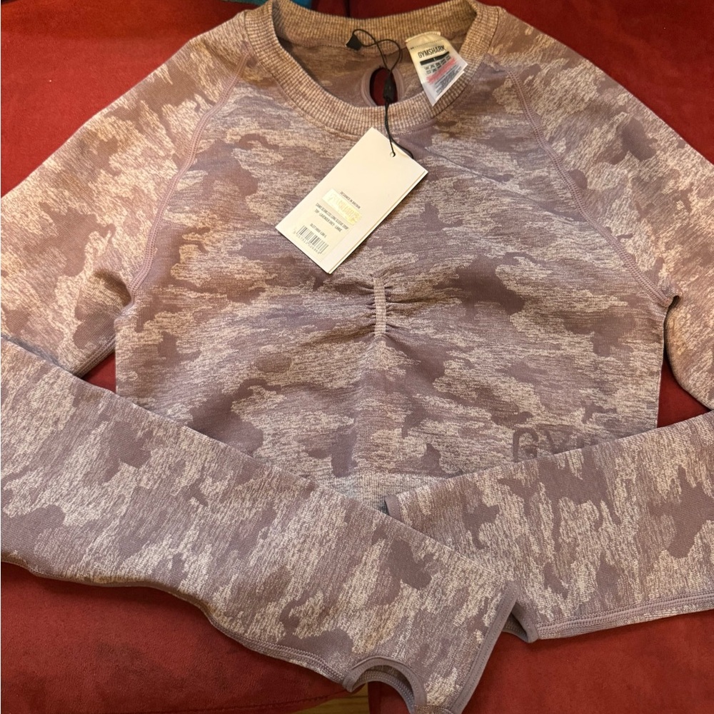Purple Camo Long Sleeve Crop Top